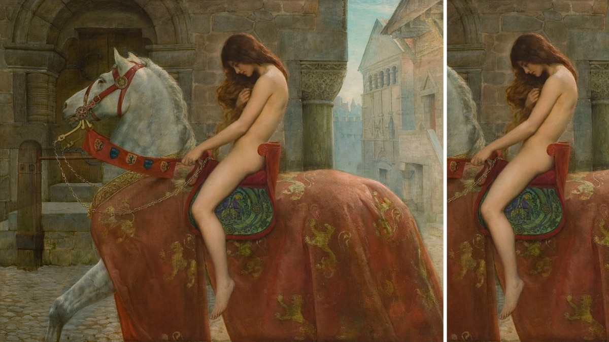 Painting of a naked women (Lady Godiva) on a horse by John Maler collier.