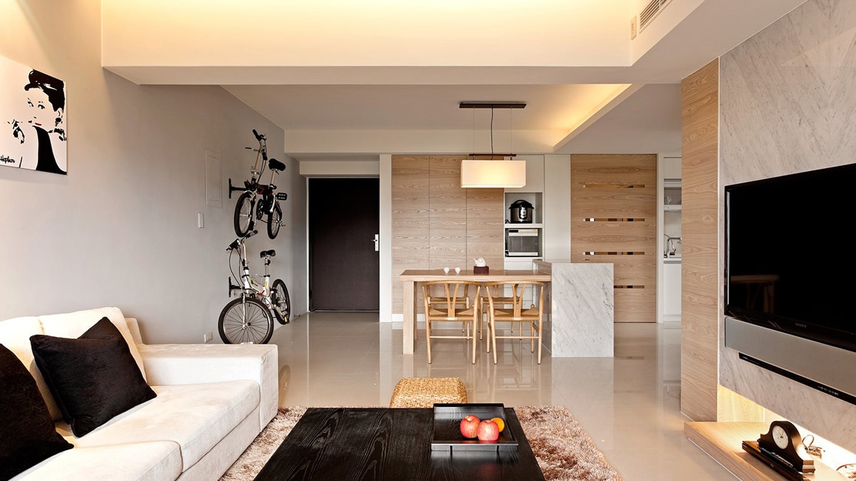 a modern decor style with cycle on wall. 