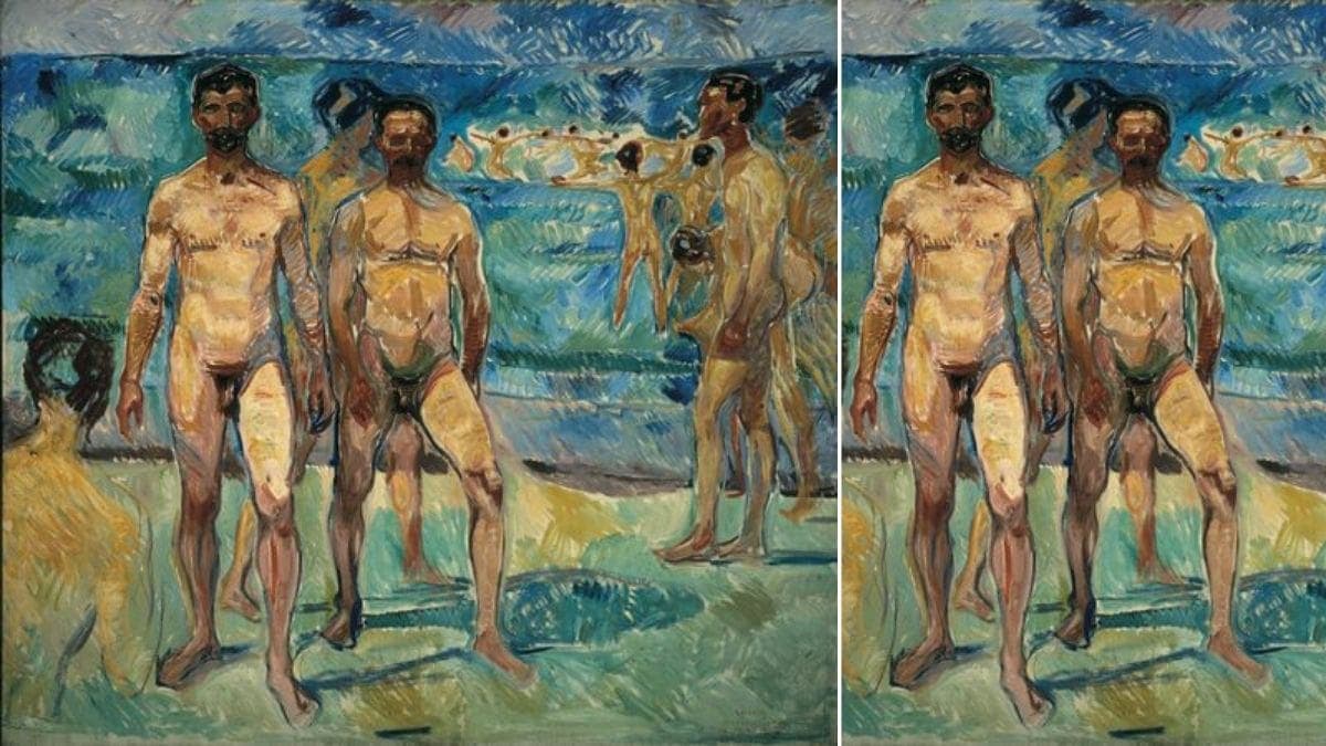 Edvard mante's nude painting depicts Bathing Men. 