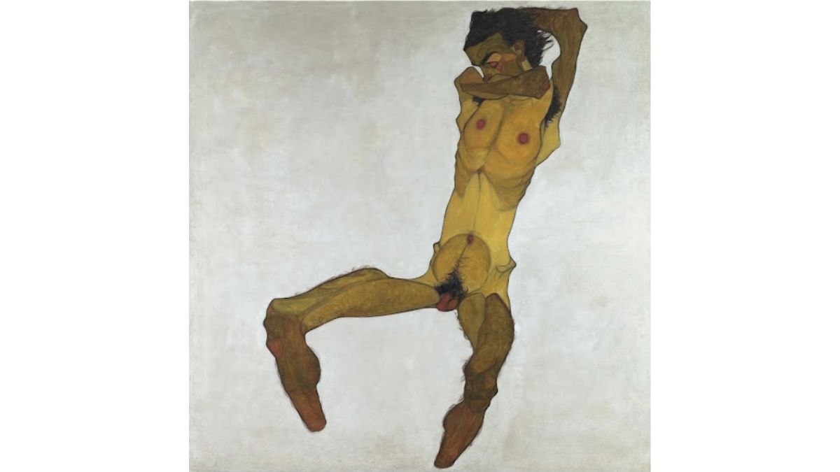 Seated Male Nude (Self-Portrait) by Egon Schiele (1910)