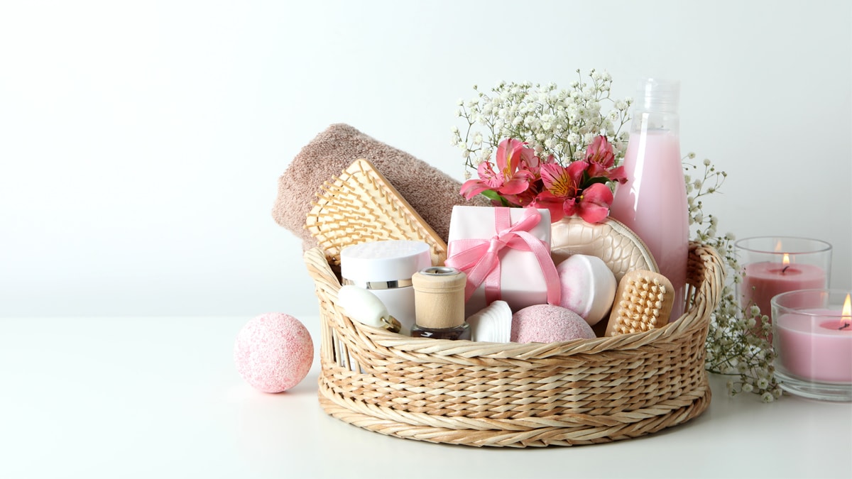 Spa gift basket with all the body care products. 