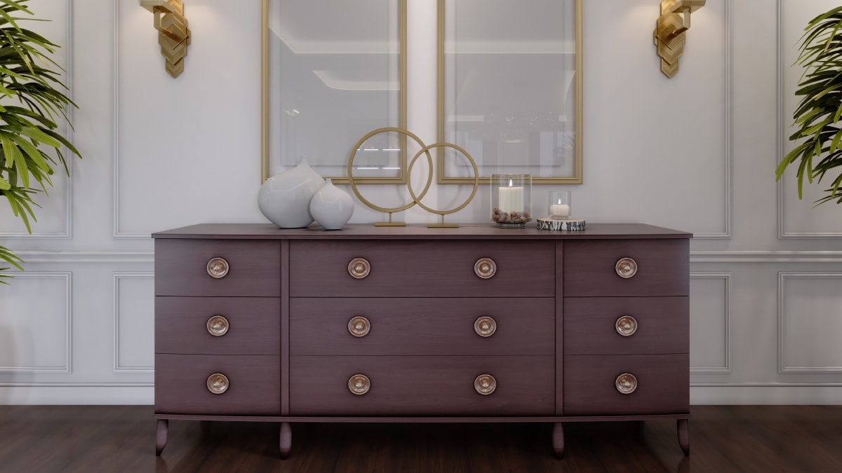 A cupboard with a candle stand on top