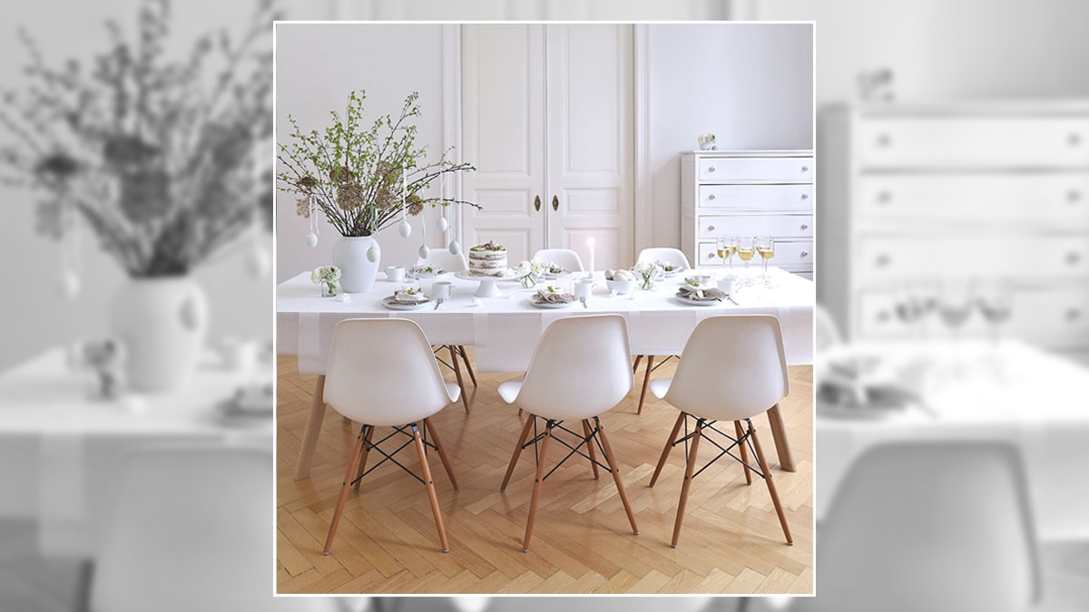 dining table decorated with easter decor.