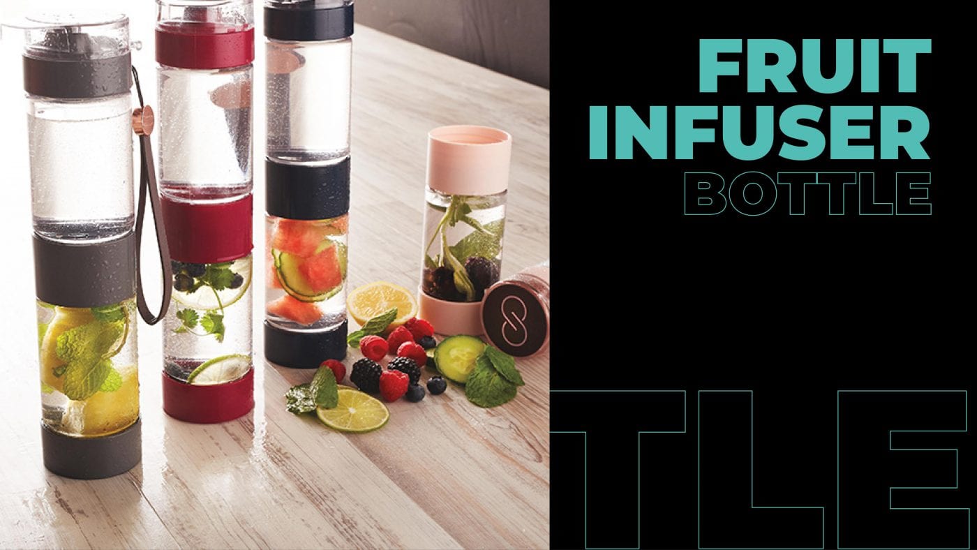 different fruit infuser bottles with fruits in it. 