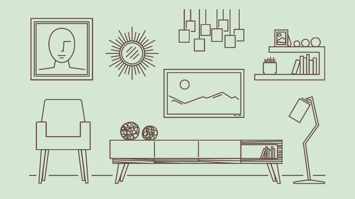 a vector image of different home decor items in a living room