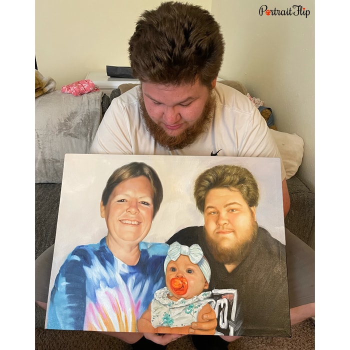 happy man with his family compilation painting