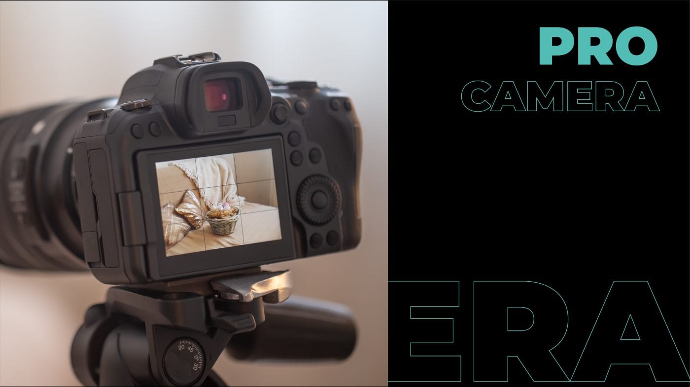 a professional camera focused on a subject.