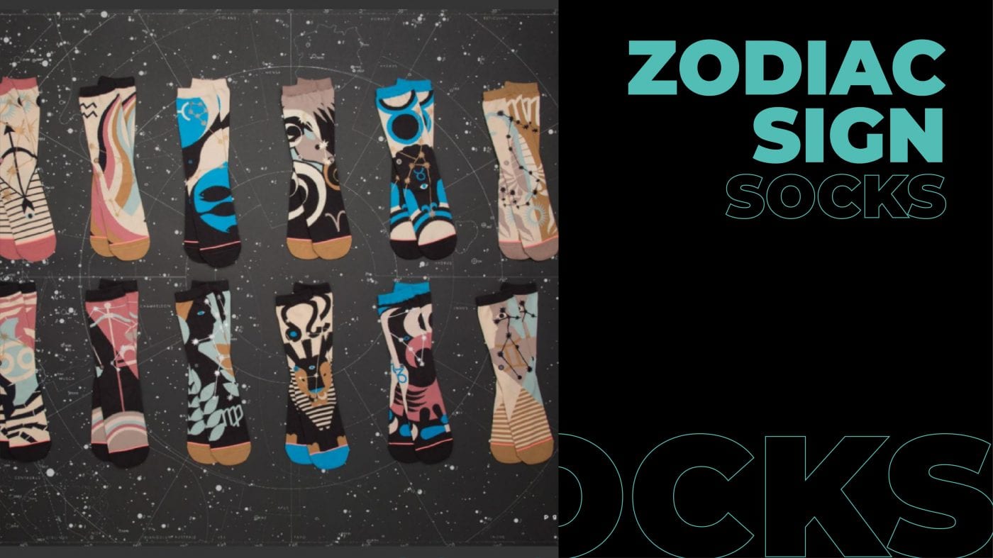 a collection of  colorful zodiac sign socks 