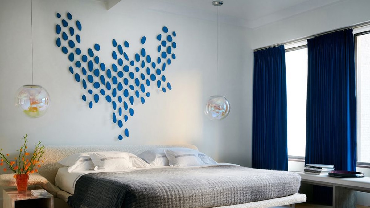 Bedroom interior with the bright blue accent.
