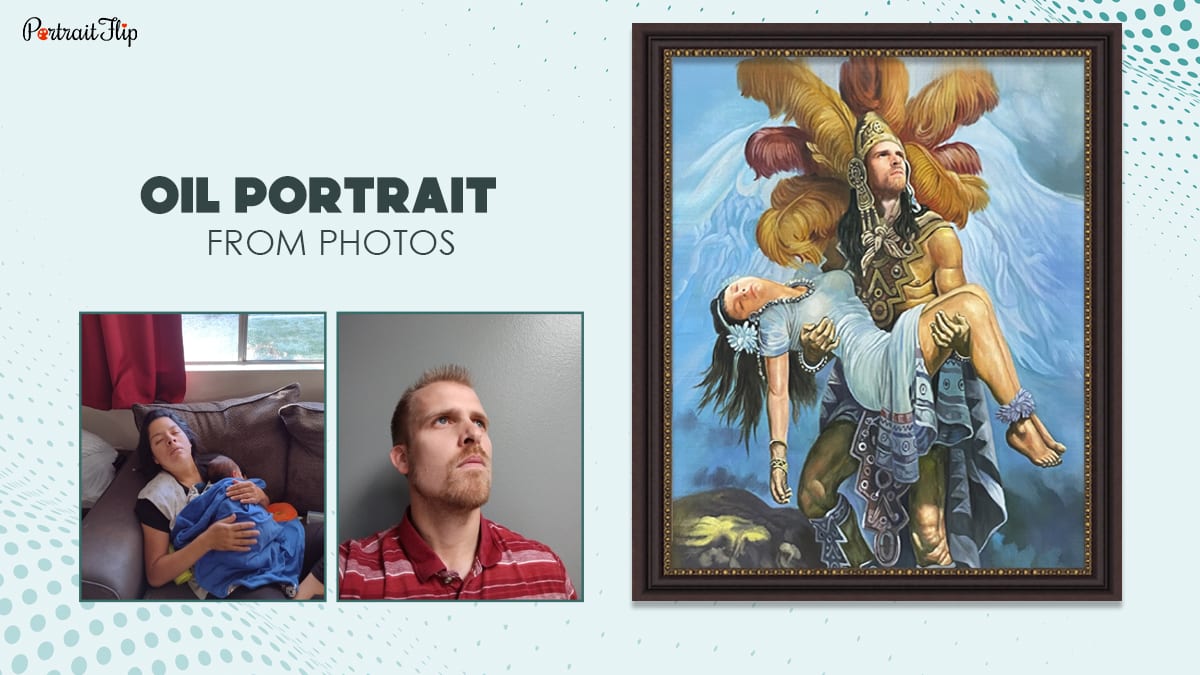 A handmade custom royal painting of two people made from two different photos combined into one oil portrait.
