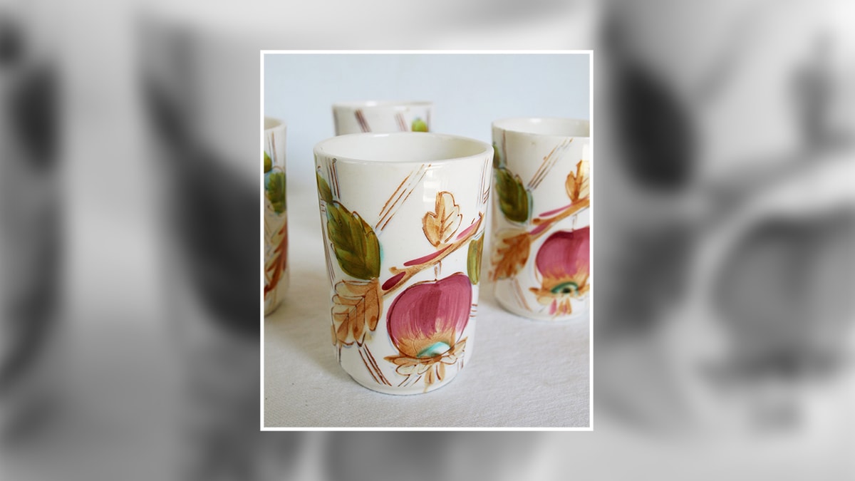Painterly mugs set on a table