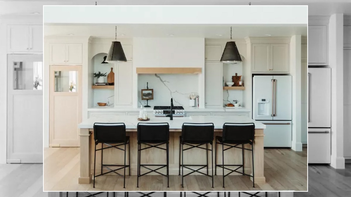 Kitchen space with wooden furniture giving a farmhouse vibe.