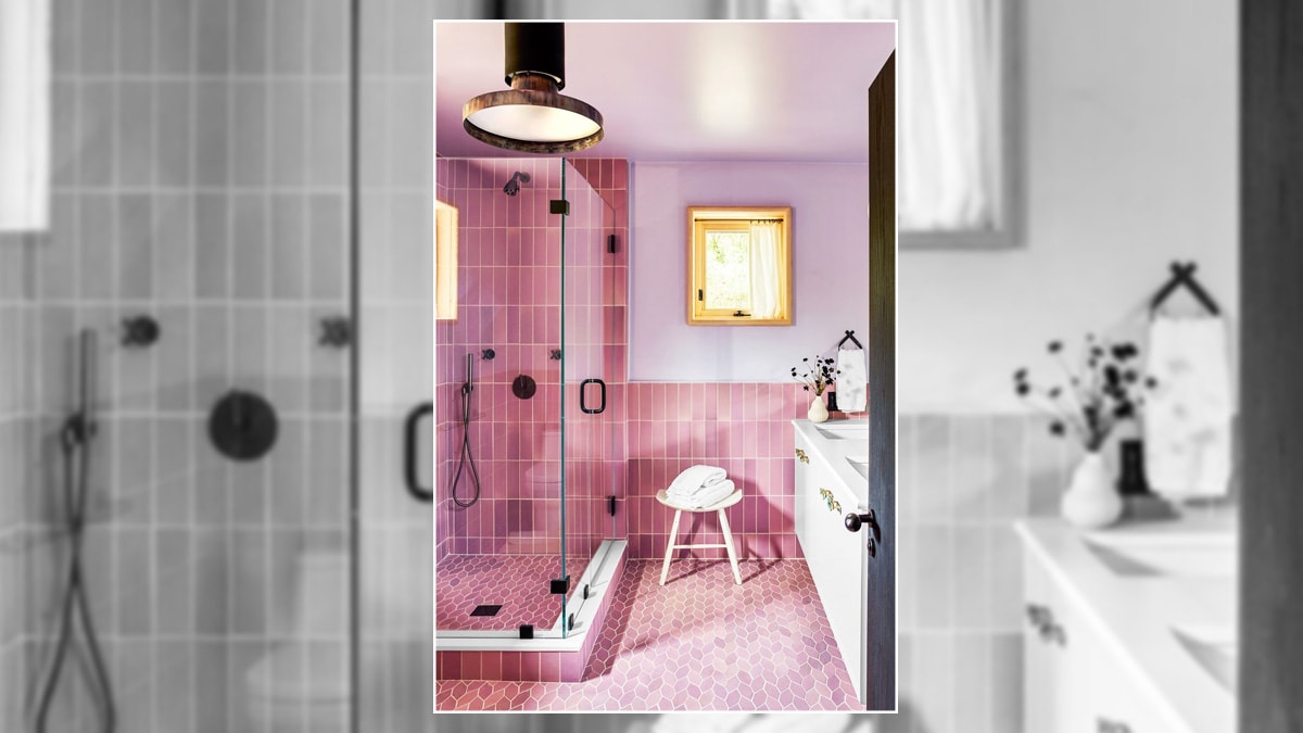 modern bathroom decoration with monochromatic pink. 