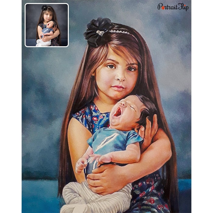 two babies pastel portrait