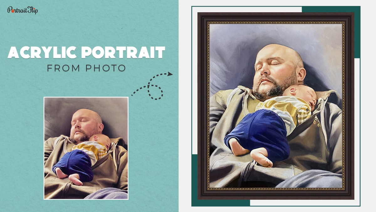 An image by PortraitFlip showing their photo to acrylic painting product to display acrylic as one of the best mediums for portraits.