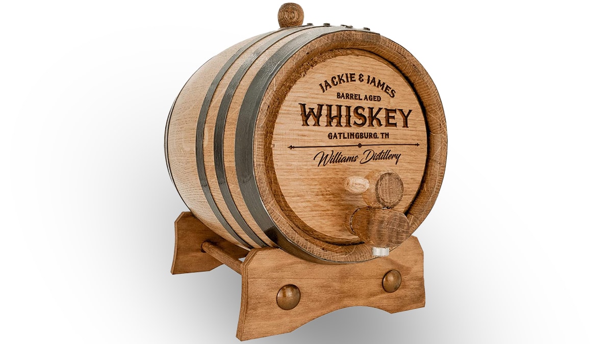 A personalized oak whiskey barrel for Memorial Day