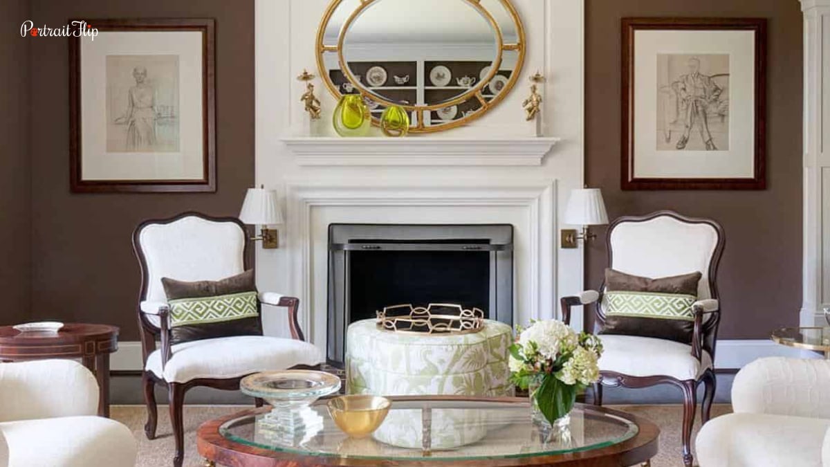 An interior with chocolate hues and brown tones. A color trend in 2022 that is very popular. Trends in home decor.