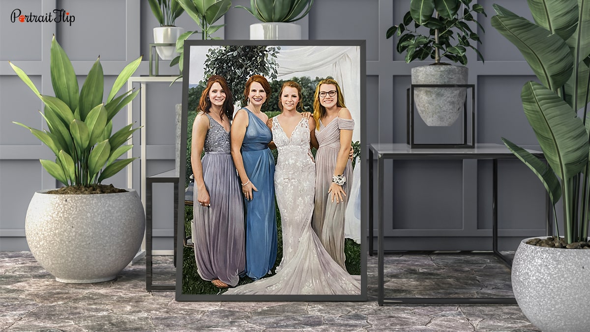 A large portrait displayed on the floor to better understand the size of placement and size of large portraits in the portrait size chart family.