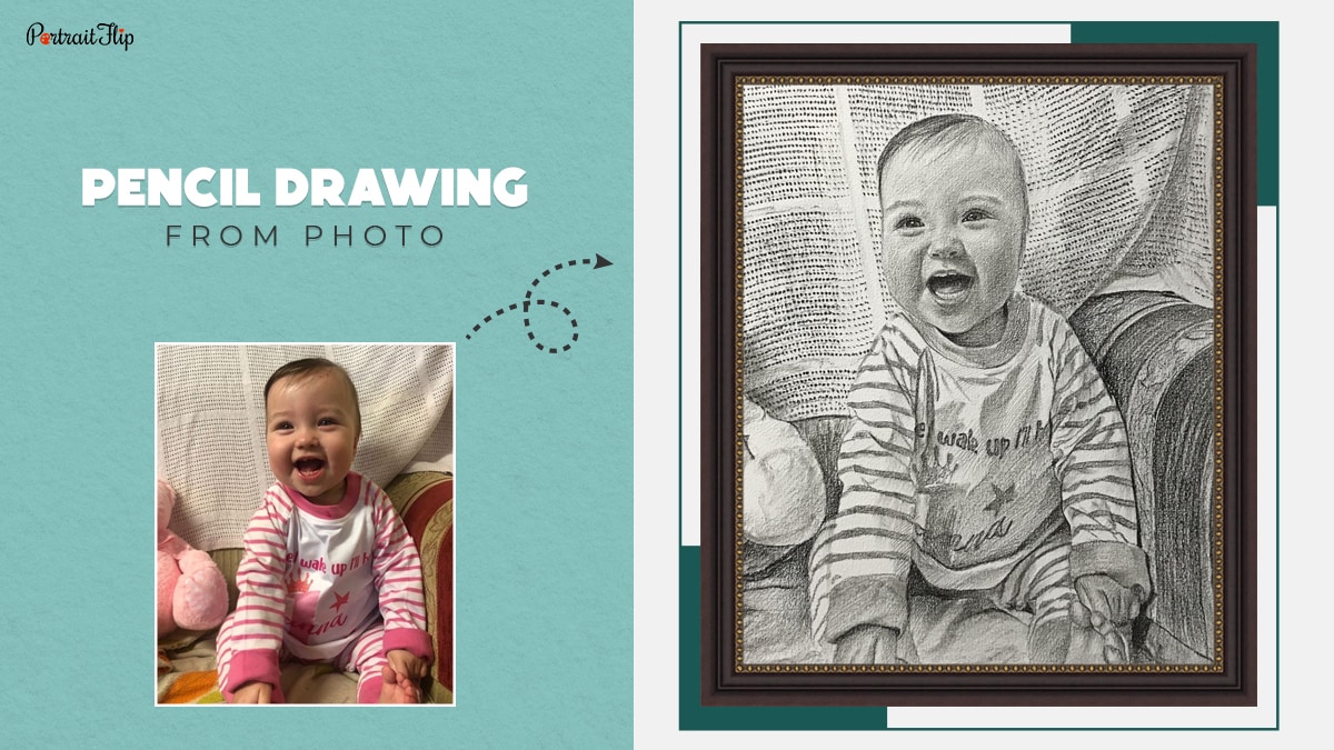 An image by PortraitFlip showing their photo to pencil drawing product to display pencil as one of the best mediums for portraits.