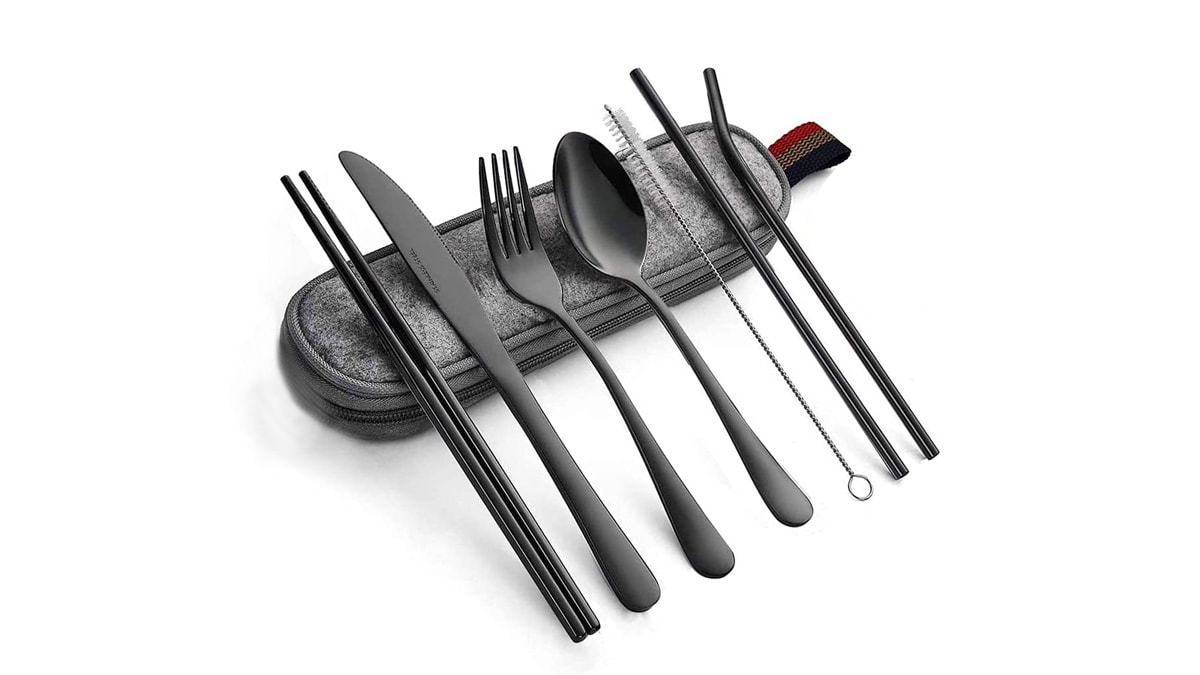 travel flatware set from in a white background