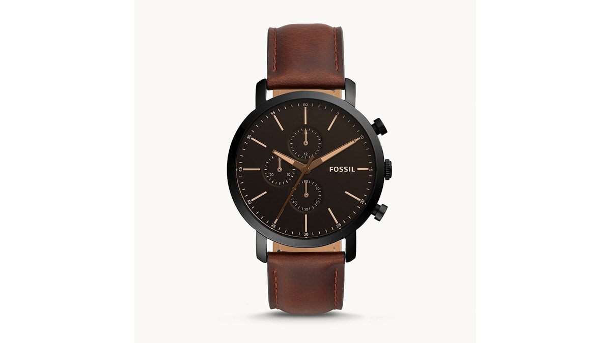 an elegant Fossil watch with brown straps