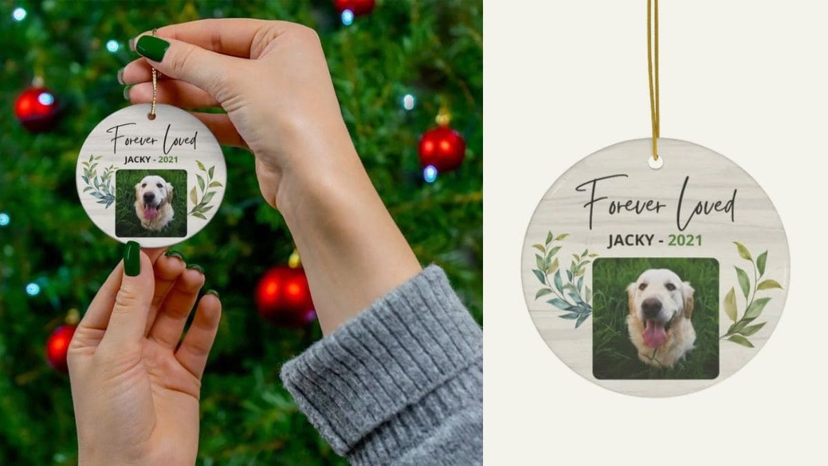 A Christmas ornament displayed as a pet memorial gift for a gift for Christmas  to someone who has lost a pet.