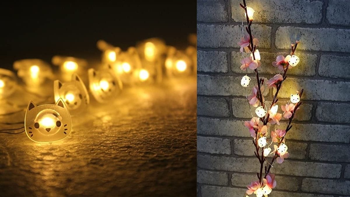 cat themed fairy lights shown as a possible cat lovers gift