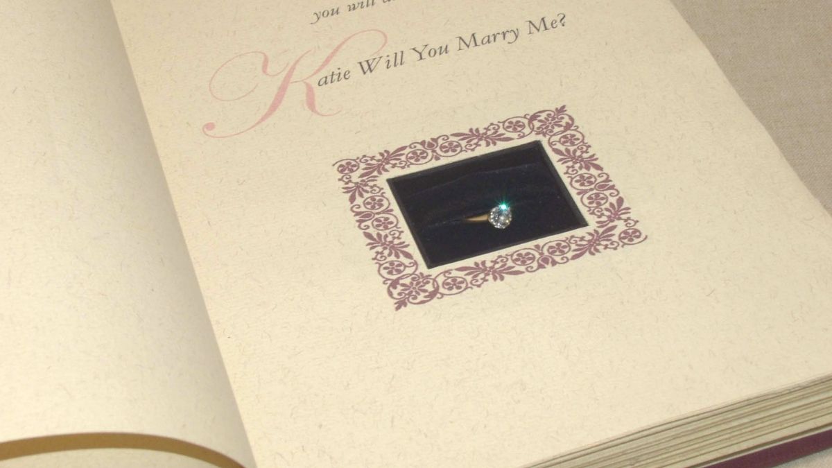 A proposal with a ring hidden inside a book shown as one of the best proposal ideas