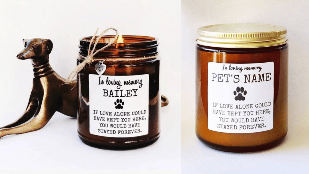 A candle that can be given as a pet memorial gift to someone who is suffering the loss of a pet.