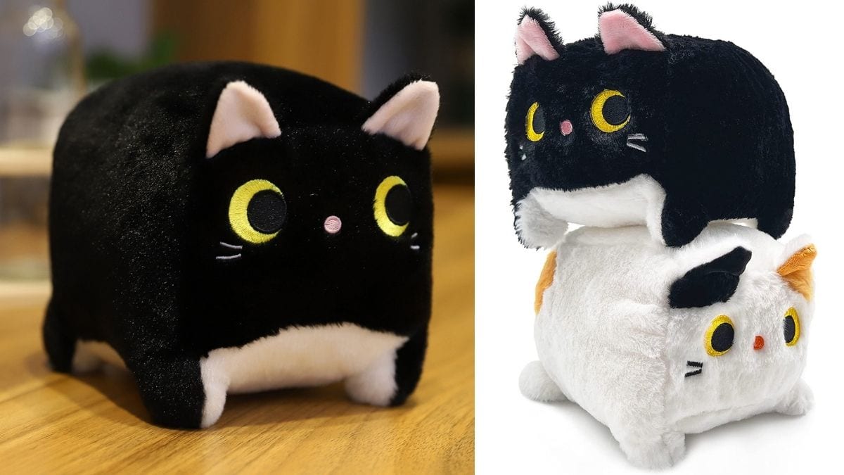 A plush cuddle cat themed toy shown as a personalized cat lovers gift