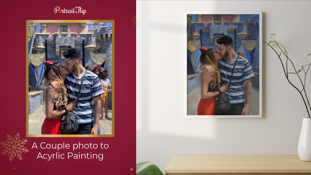 an acrylic kiss painting made by PortraitFlip