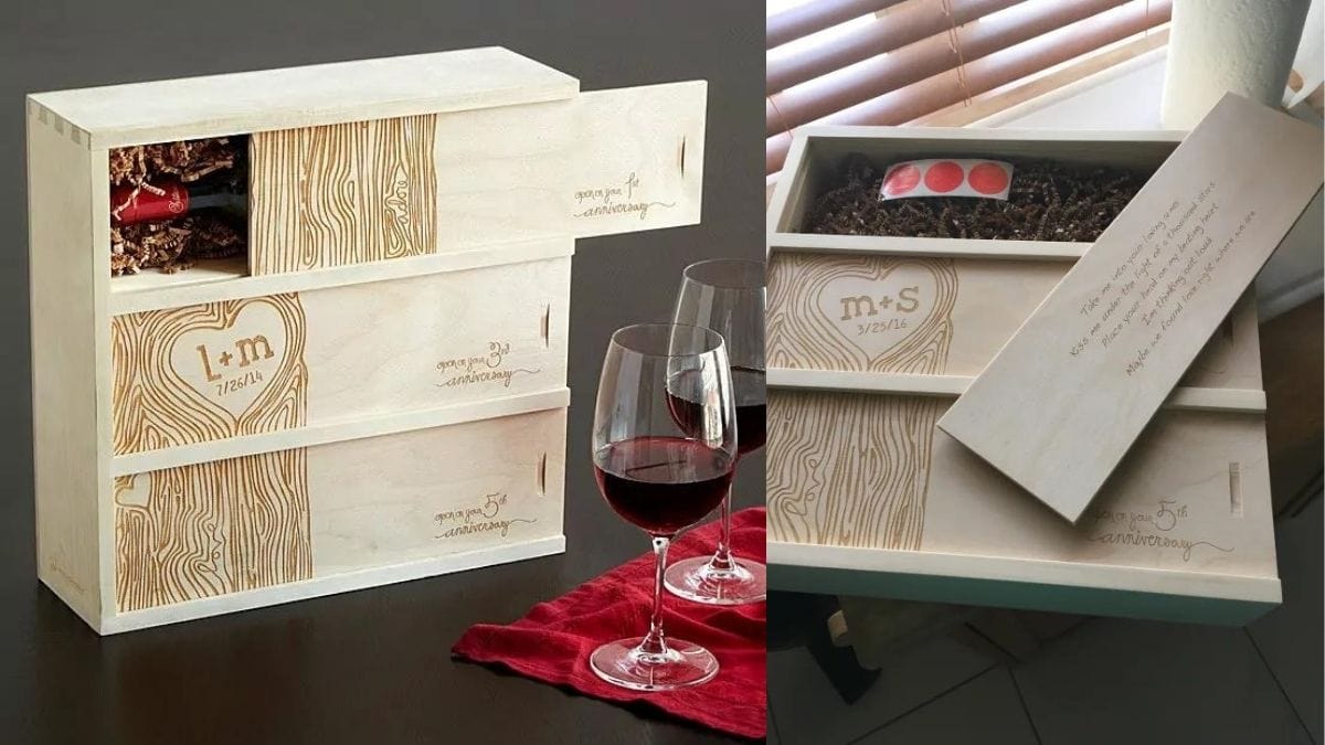 a wooden wine box that stores wines for important dates and anniversaries