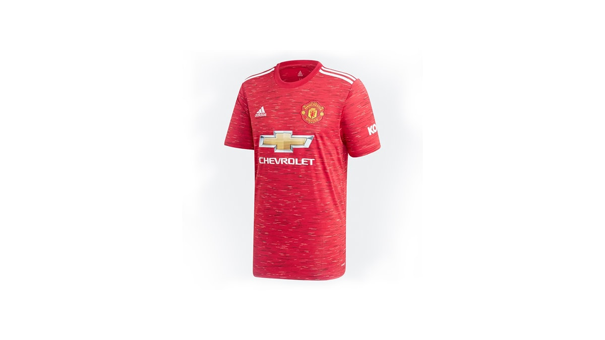 a Manchester United jersey in a white background. 