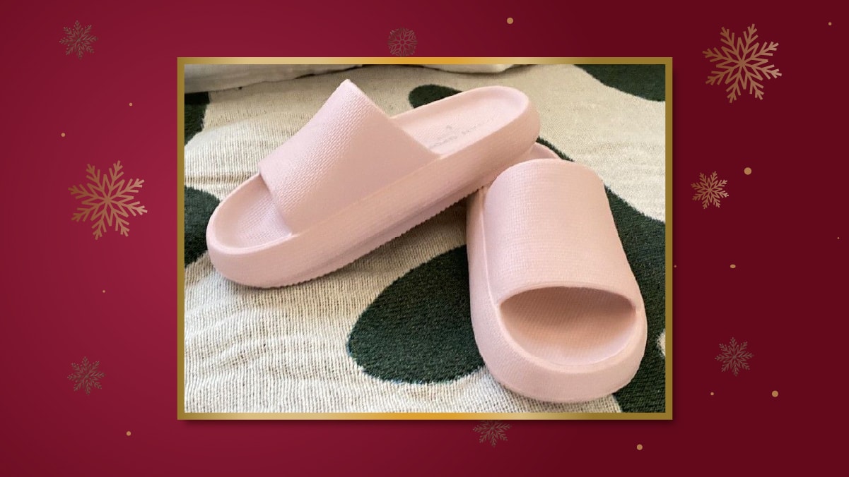a pair of pink slippers 
