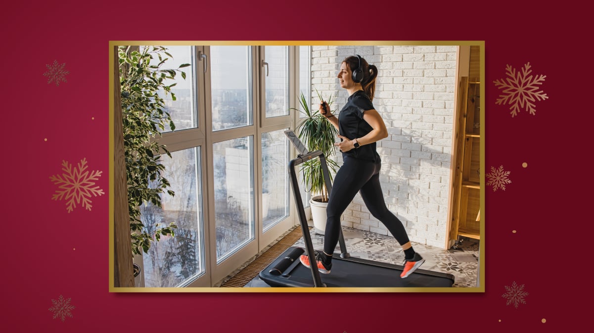 a girl is running on a treadmill