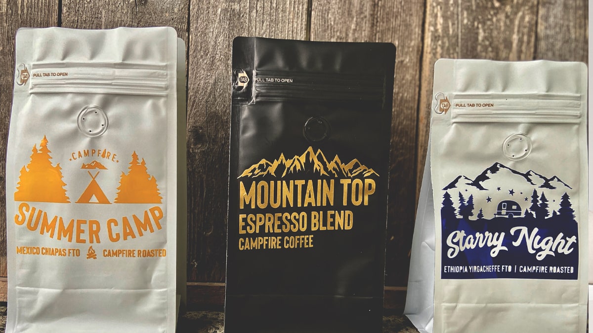 Campfire roasted coffee in different variants and flavors