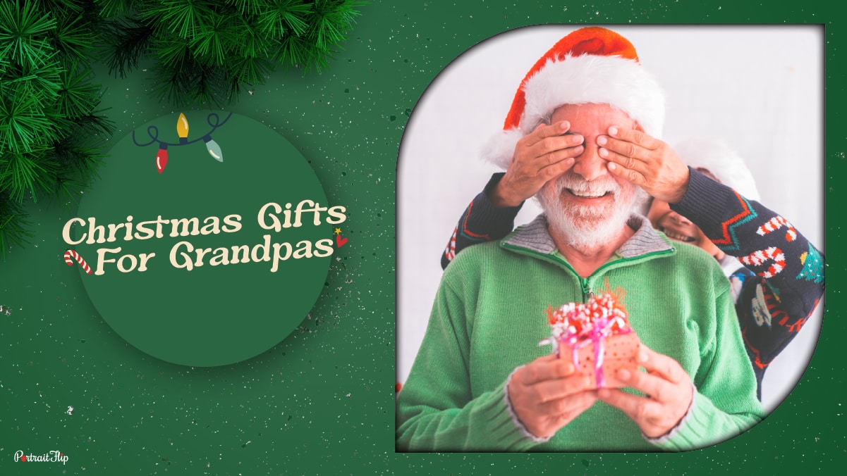 an elderly man is surprised with a Christmas present