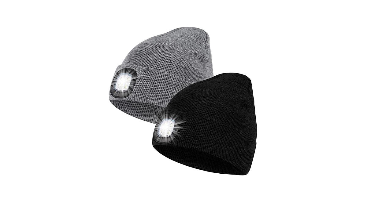 a pair of headlight beanie