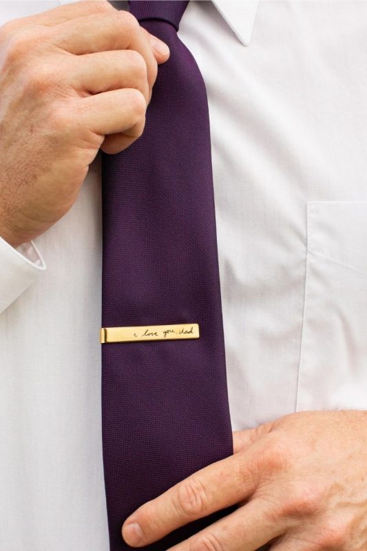 a personalized tie clip as one of the most unique gift ideas for him for Christmas