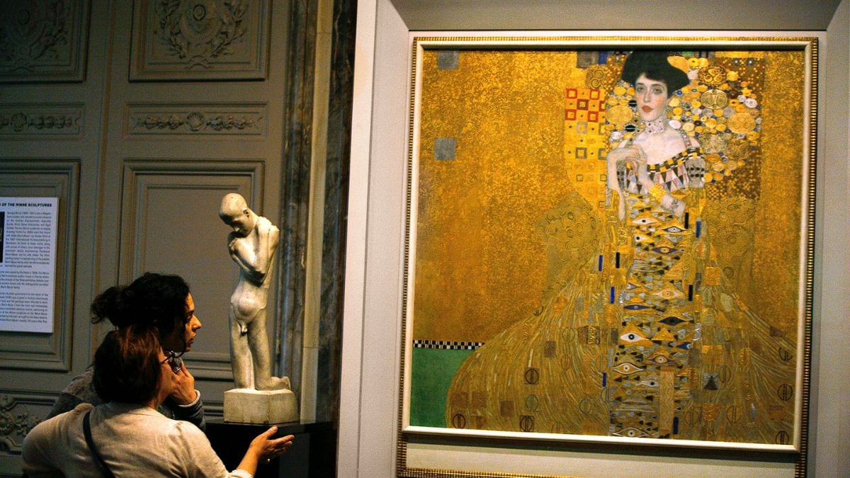 Portrait of Adele Bloch-Bauer I by Gustav Klimt shown as one of the most expensive paintings to ever be auctioned 