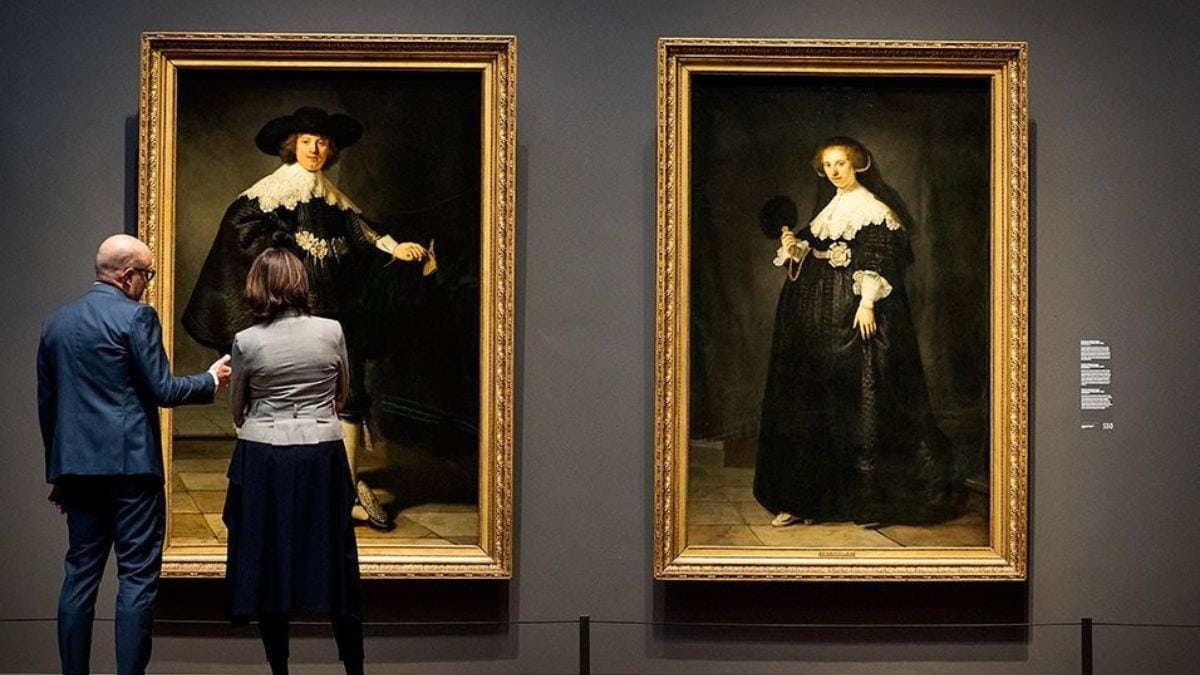 Portraits of Maerten Soolmans and Oopjen Coppit by Rembrandt van Rijn shown as one of the most expensive paintings to ever be auctioned 