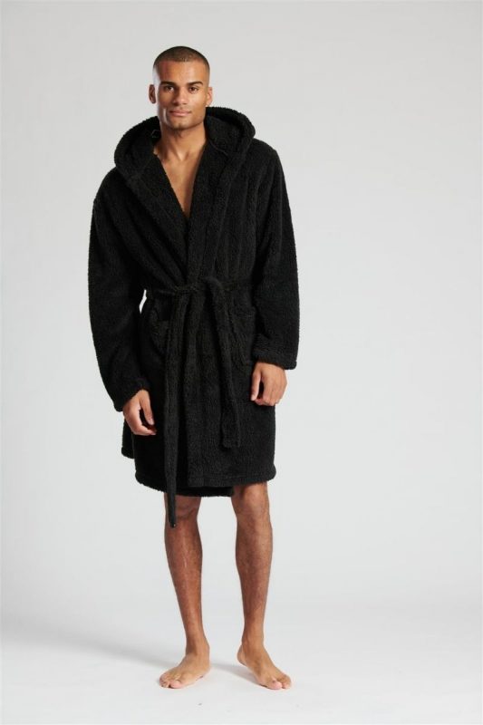 a soft bathrobe with a hood as one of the most unique gift ideas for him for Christmas