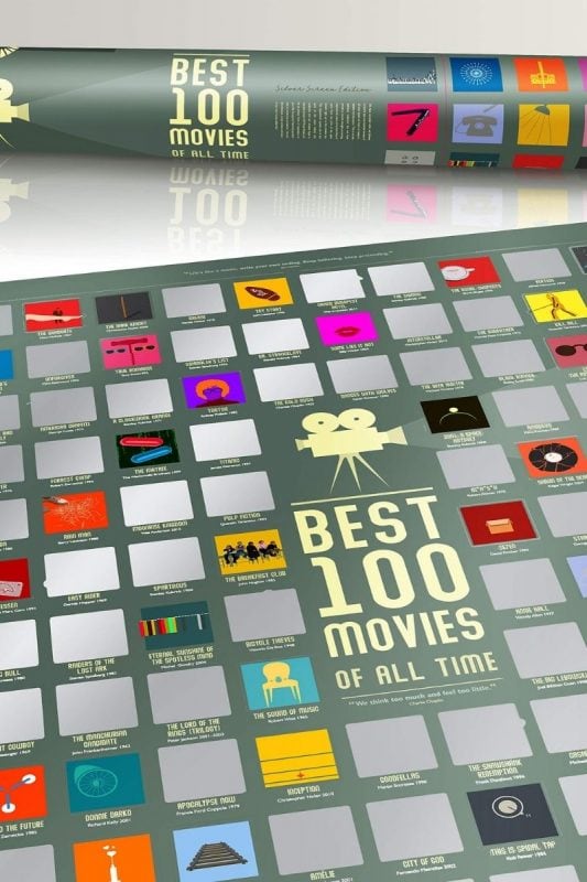 top 100 movies scratch off poster as one of the most unique gift ideas for him for Christmas