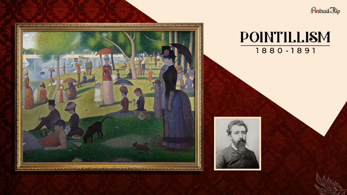 a painting painted during the pointillism period that shows one of the types of art styles