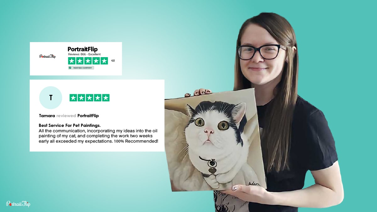 Customer review of pet portrait by PortraitFlip
