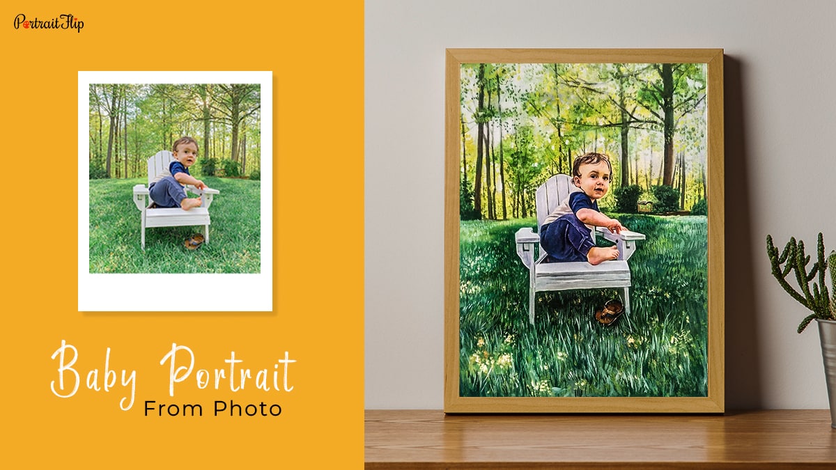 A custom baby portrait by PortraitFlip. The text reads baby portrait from photo.