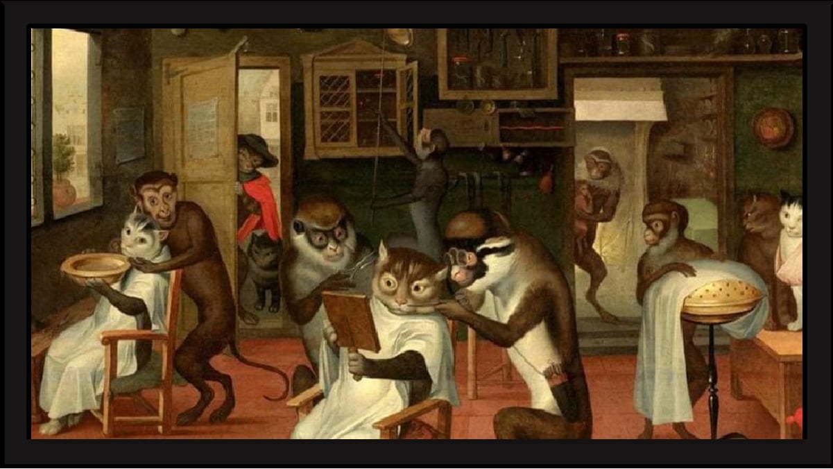 barber shop cat painting