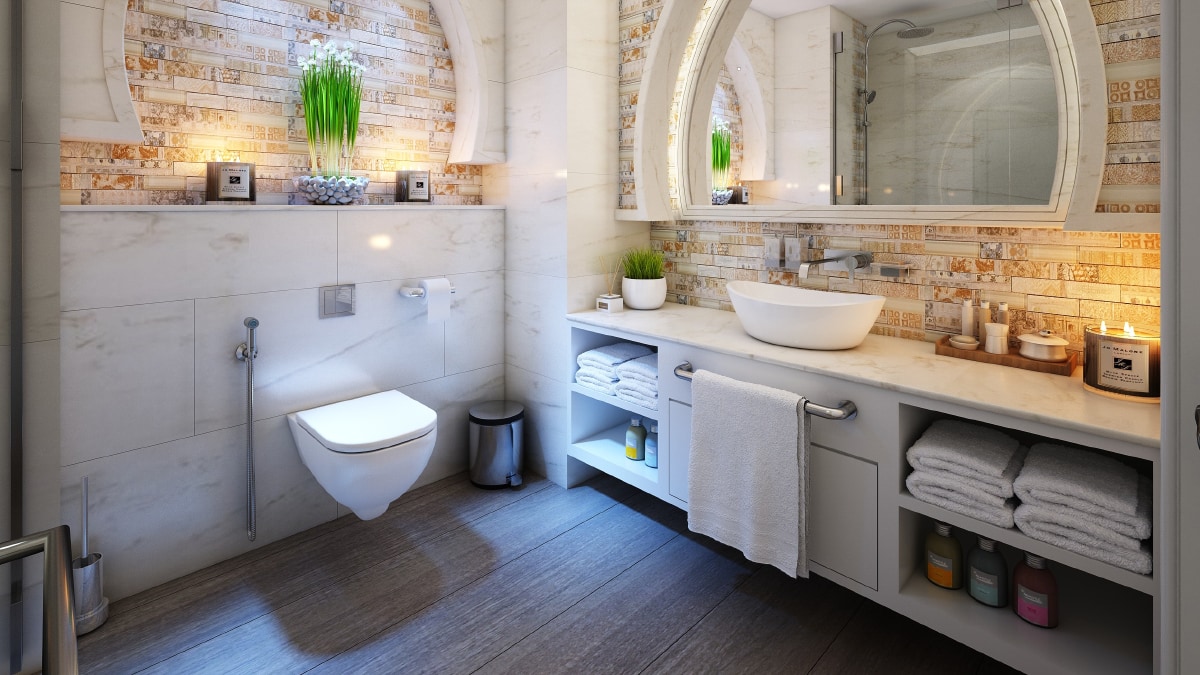 A Product Shelf inside a bathroom setup