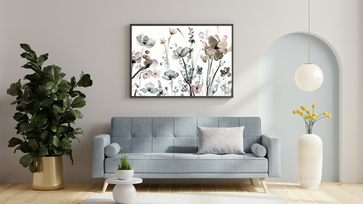 flower canvas wall art on the living room wall