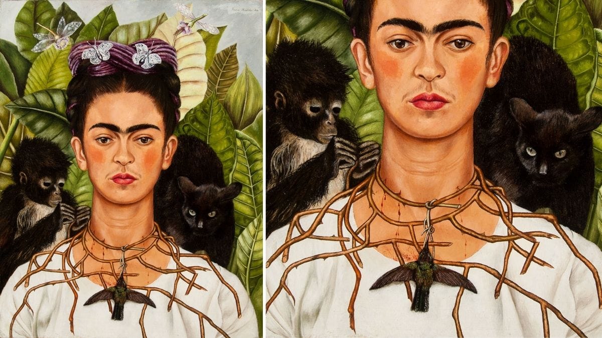 Self Portrait with Thorn Necklace and Hummingbird By Frida Kahlo 